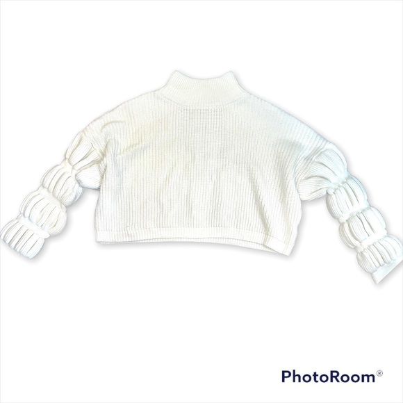 🌐 NOEWE BEIGE BOTANY SWEATER CROPPED MOCK NECK bubble sleeves - Picture 1 of 1